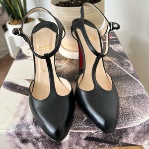 Christian Louboutin Black Leather T Strap Heels Size 41.5